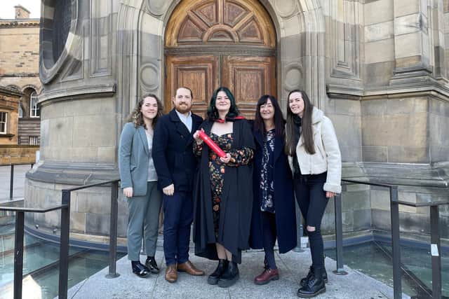 Shauna Flannigan (centre) with her partner Adam, mum and two sisters at her graduation in Edinburgh.