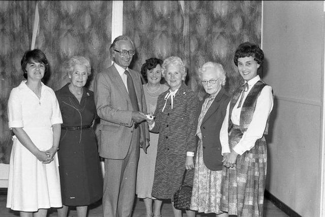 Daffodil Ladies receiving their 10 year badges at Mansfield General Hospital in October 1981