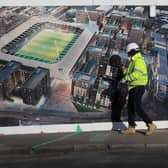 An artist's impression of the under construction Plough Lane stadium of AFC Wimbledon