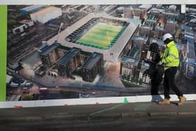 An artist's impression of the under construction Plough Lane stadium of AFC Wimbledon