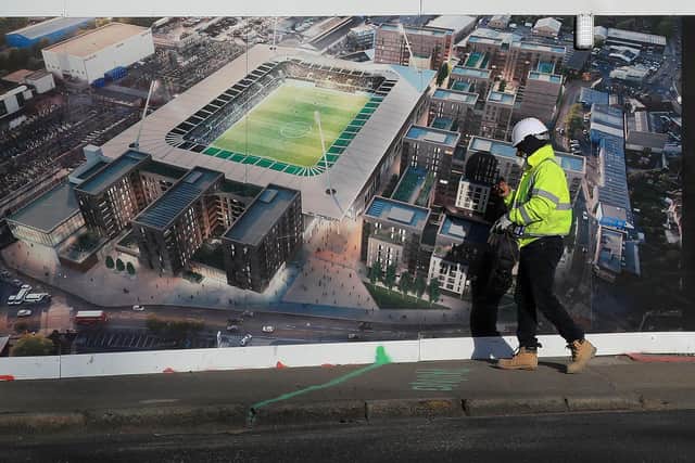 An artist's impression of the under construction Plough Lane stadium of AFC Wimbledon