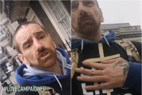 Doncaster man Phillip Hartley, who also uses the name Phillip L'Estrange and calls himself the #lovecampaigner, filmed himself at an anti-lockdown demonstration in London.