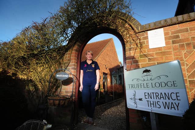 Feature on Fishlake after the November Floods.Pam Webb the owner of Truffle Lodge Luxury Spa, Fishlake..16th December 2019.Picture by Simon Hulme