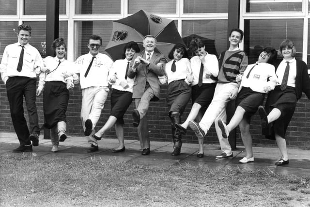 DJ Jimmy Young has a great time with pupils from Hedworthfield Comprehensive. Were you in the picture?