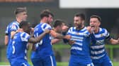 Ben Close celebrates his winner for Doncaster Rovers.