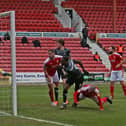 Fejiri Okenabirhie scores his, and Rovers', second goal at Swindon Town. Picture: Gareth Williams/AHPIX