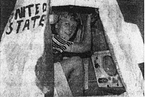 Pupilks at Dr John Bingham School in Batemoor built their own planetarium, model rockets, control base and the replica of the Apollo 11 command module seen here with Stephen Bloomer, aged 11, inside. The module even had a phone system!