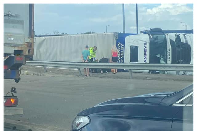 Lorry driver in hospital after truck overturns on major Doncaster road
