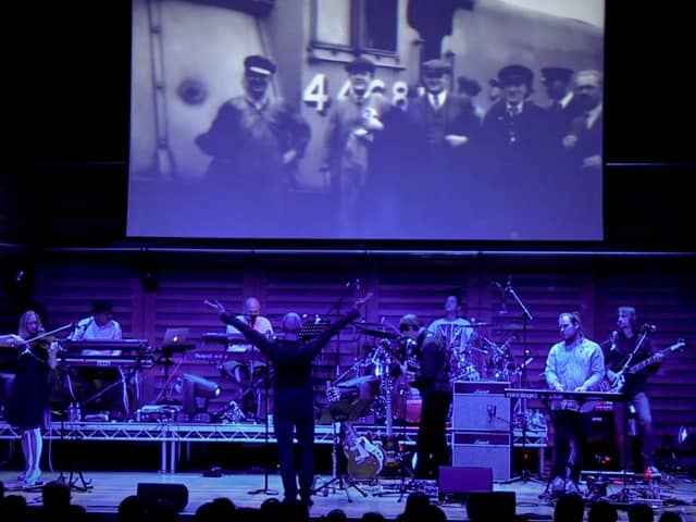 Big Big Train performing in front of a picture showing Joe Duddington and Mallard. Picture: Simon Hogg.