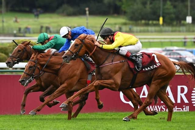 Jockey Rene Piechulek and Torquator Tasso win the Prix de l’Arc de Triomphe in Paris. Picture: CHRISTOPHE ARCHAMBAULT/AFP via Getty Images