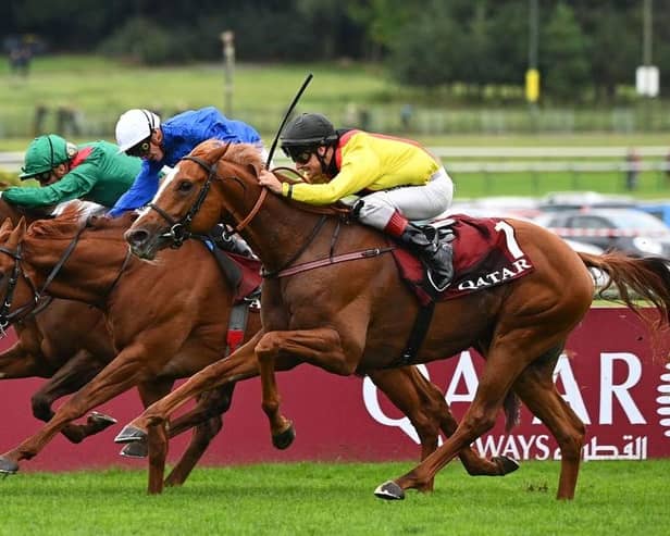 Jockey Rene Piechulek and Torquator Tasso win the Prix de l’Arc de Triomphe in Paris. Picture: CHRISTOPHE ARCHAMBAULT/AFP via Getty Images