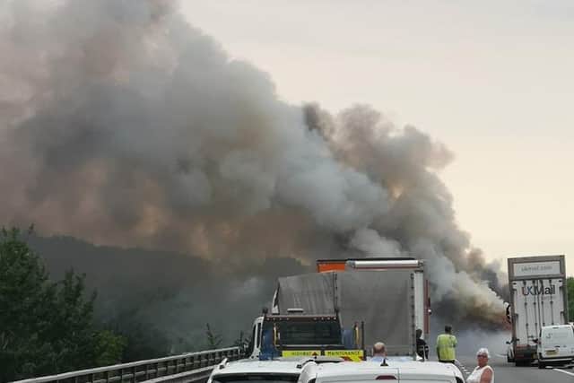 The scene on the M18, following the lorry blaze. Picture courtesy of Dan Hadfield