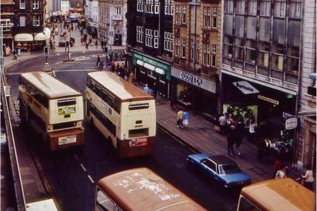 Buses in a busy St Sepulchre Gate in the early 1980s.