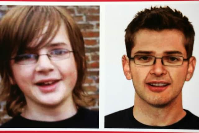 A picture of Andrew as a child and what he might look like as an adult. Picture: Chris Etchells