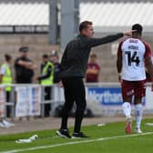 Doncaster boss Gary McSheffrey gives out instructions against Northampton Town.