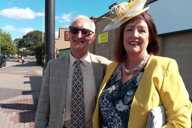 Keith and Christine Boughen on their way to the St Leger festival today at Doncaster Racecourse