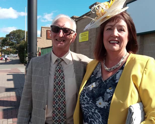 Keith and Christine Boughen on their way to the St Leger festival today at Doncaster Racecourse