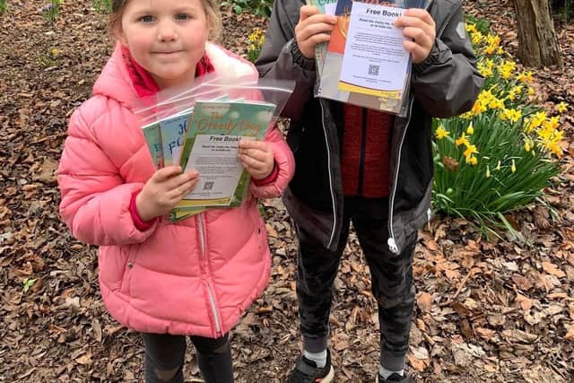 Helpers of Rachael’s Little Bookworms helped hide books for children around Doncaster