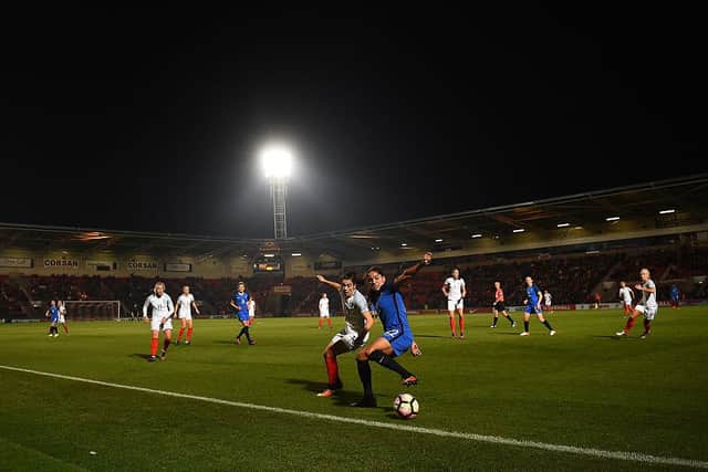 England Women played France at Keepmoat Stadium in 2016. Photo by Laurence Griffiths/Getty Images