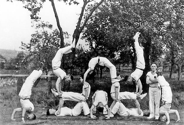 Members of the Beighton Gymnastics Club in formation in the 1920s