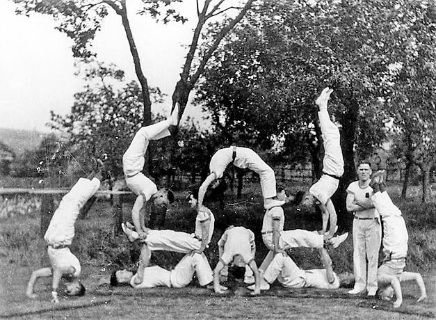 Members of the Beighton Gymnastics Club in formation in the 1920s
