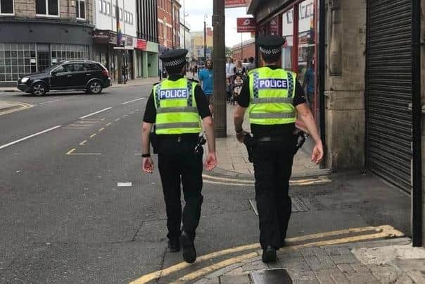 Police on patrol in Doncaster town centre. New figures show anti-social behaviour fell in 2021 but reports off-road motorbikes, prostitution and begging all increased. Credit: George Torr/LDRS