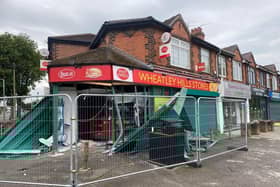 Wheatley Hills Stores and Post Office suffered extensive damage in the smash.