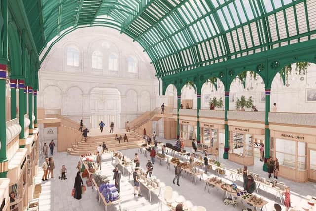 Artist impressions showing how Doncaster’s iconic and historic Corn Exchange will be restored to its former glory in a multi-million pound makeover, following a successful funding bid to the Levelling Up Fund. Credit: Group Ginger.