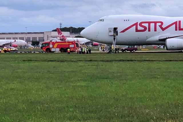 The plane was damaged after running onto grass. (Photo: James Leyland).