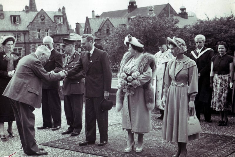 1938 - King George VI, Queen Elizabeth and Princess Margaret at the Town Square, Kirkcaldy