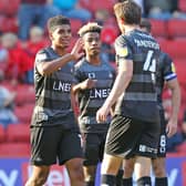 Tyreece John-Jules is congratulated after netting his first goal for Rovers. Picture: Gareth Williams/AHPIX