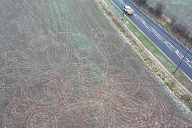 An aerial view of the damage caused to a farmer's field in Conisbrough by bike yobs. (Photo: South Yorkshire Police).