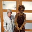 Janet Devanny, Lily Brandreth’s daughter, with the wicker sculpture honouring her mum and hundreds oof others