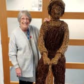 Janet Devanny, Lily Brandreth’s daughter, with the wicker sculpture honouring her mum and hundreds oof others