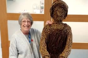 Janet Devanny, Lily Brandreth’s daughter, with the wicker sculpture honouring her mum and hundreds oof others