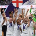 England celebrate winning the UEFA Women's Euro 2022 tournament. Photo: FRANCK FIFE/AFP via Getty Images