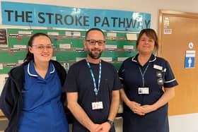 Members of the Digital Transformation team and the Stroke service. From L-R: Georgina Redfearne, Digital Practitioner, Ahmad Maatouk, Clinical Lead for the Stroke Service at DBTH and Claire Day, Stroke Nurse Advanced Practitioner