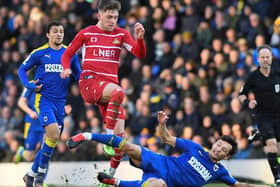 Ben Jackson rides a challenge during the draw at AFC Wimbledon. Photo: Martin Smith/AHPIX LTD