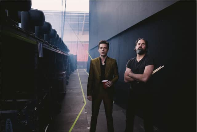 Brandon Flowers and Ronnie Vannucci Jr backstage at the Doncaster stadium gig. (Photo: The Killers/Facebook).
