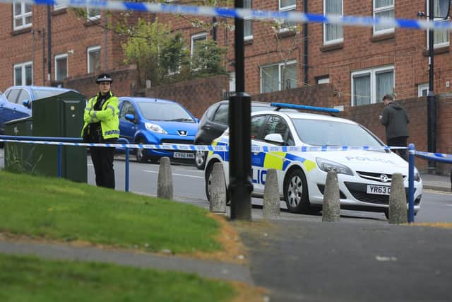 A crime scene cordon in Addy Street, Upperthorpe, after a shooting in April 2019