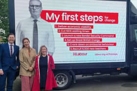 Lee Pitcher and Sally Jameson with Marie Tidball at Labour's First Steps launch.