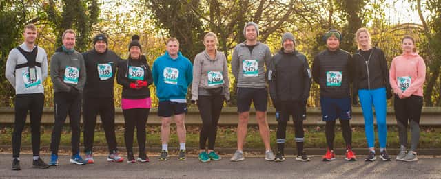 During the 10K Run at Doncaster Racecourse with Doncaster Deaf Trust Staff on November 28 2021.