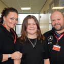 Kobi Laybourne, 11, pictured with his parents Kelly and Paul before the event. Picture: NDFP-14-02-20 AshHill CharityHaircut 1-NMSY