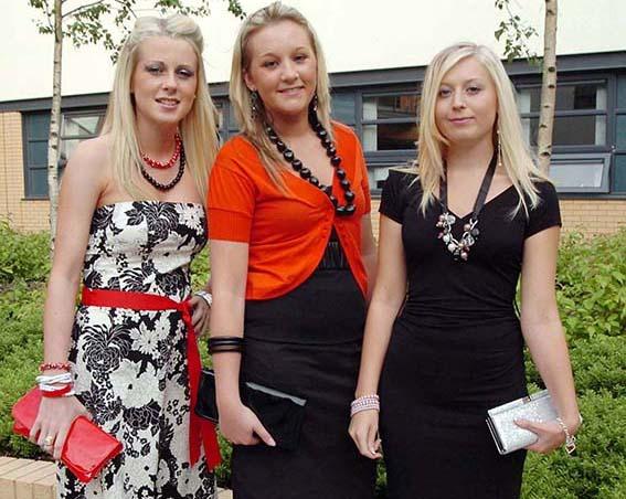 Attending the 6th Form Prom at Thorne's Trinity Academy, Carly Hutchinson (18), Carly Mc Comack (18), and Danielle O'Neill (18), June 2006