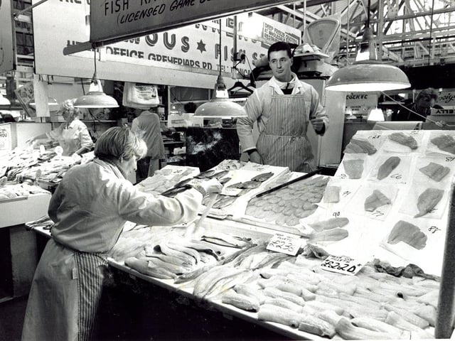 There was plenty of fresh fish for sale at this Doncaster fish market stall in November 1989