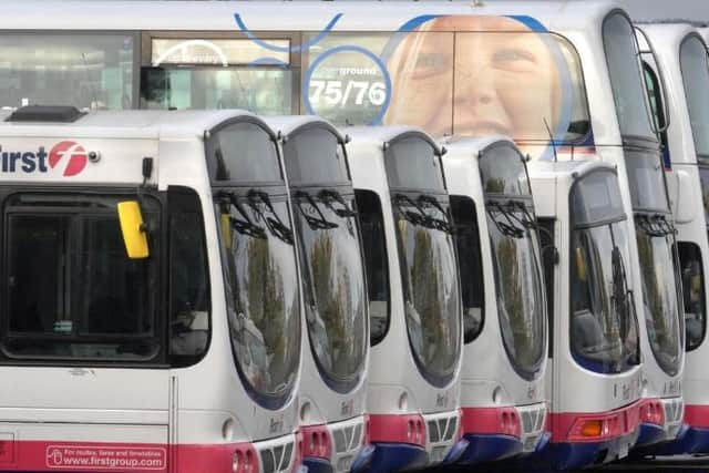 A row of buses in Sheffield.