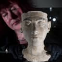 Prof Joanne Fletcher pictured with a bust of Tutankhamen,  at Experience, Barnsley. Picture by Simon Hulme