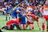 Dons' Connor Robinson celebrates his try. Picture: Howard Roe/AHPIX.com