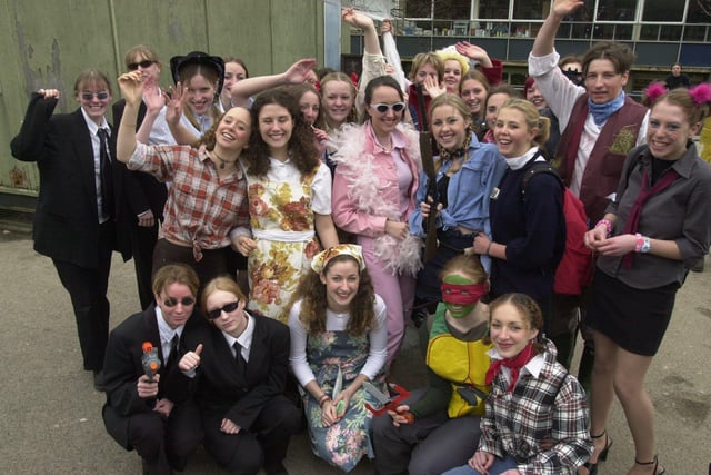 Tapton School Sixth Form pupils  were dressed in their 'parents' clothes for the annual charity week which in 2001 was Blast From the Past