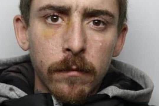 Pictured is Clifford Charles Bailey, aged 30, of Alexander Road, at Balby, in Doncaster, who was sentenced to 129 weeks of custody after he pleaded guilty to possessing a bladed article, to possessing class B drug cannabis, to failing to surrender to bail, and to a burglary.